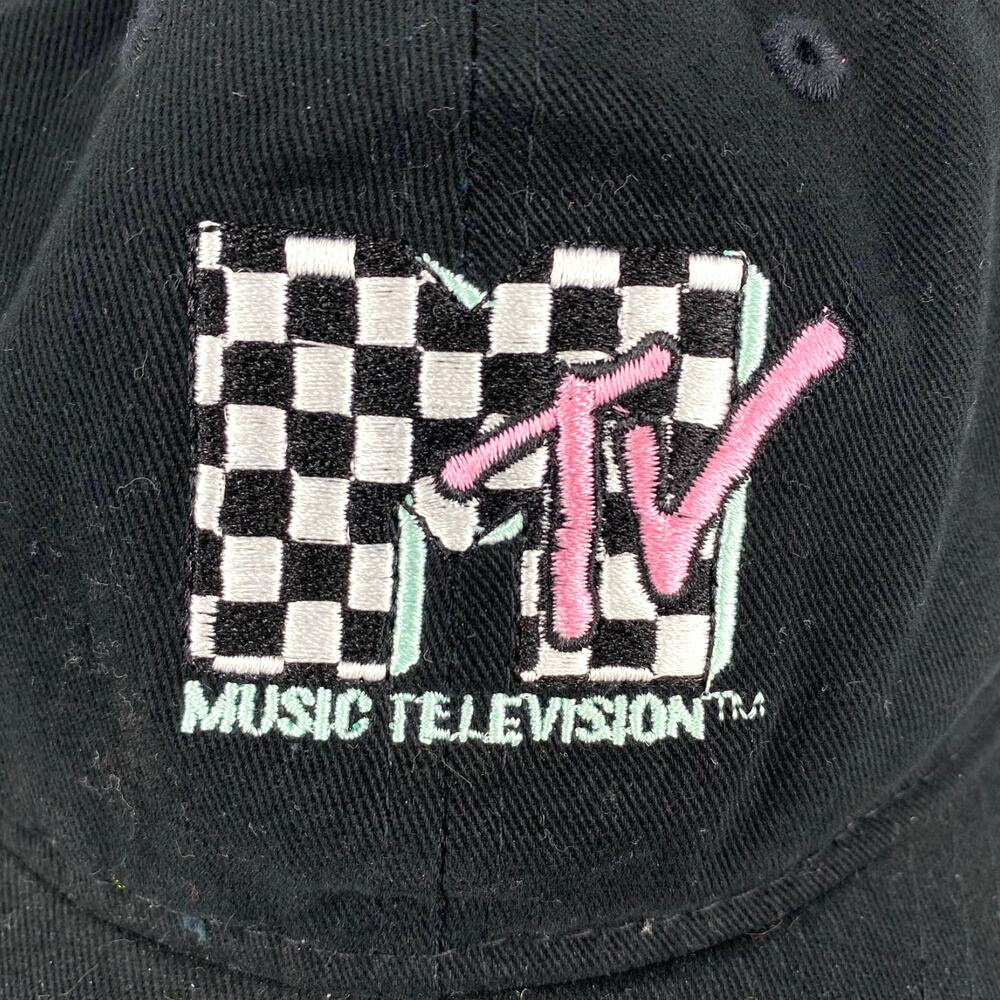 MTV Baseball Hat Black Embroidered Checkerboard Logo Adjustable Music Television
